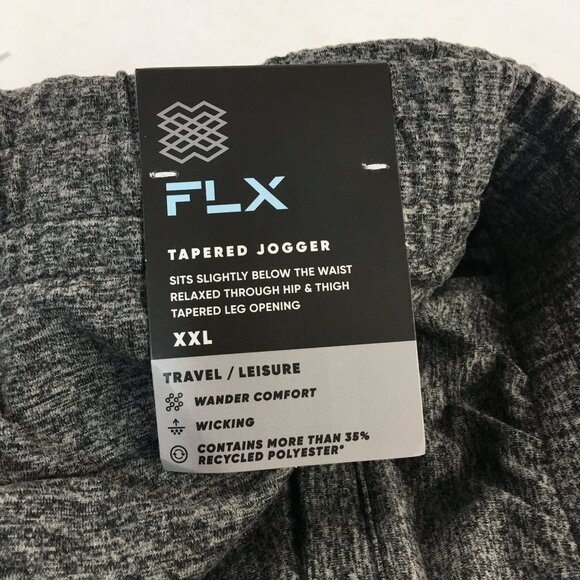 FLX SUPER SOFT JERSEY BLACK GRAY TAPERED JOGGER TRAVEL/LEISURE MENS PANTS SIZE X - Picture 4 of 4